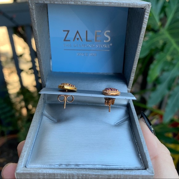 Zales Amethyst and White Topaz Heart Stud Earrings - Picture 10 of 15